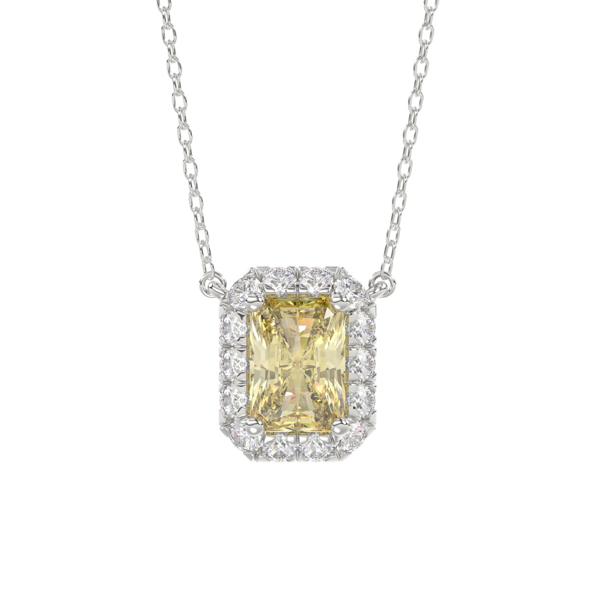 14K WHITE GOLD CRAFTED WITH 18K YELLOW GOLD BACK PLATE 1 1/4CT ROUND/YELLOW EMERALD DIAMOND LADIES NECKLACE