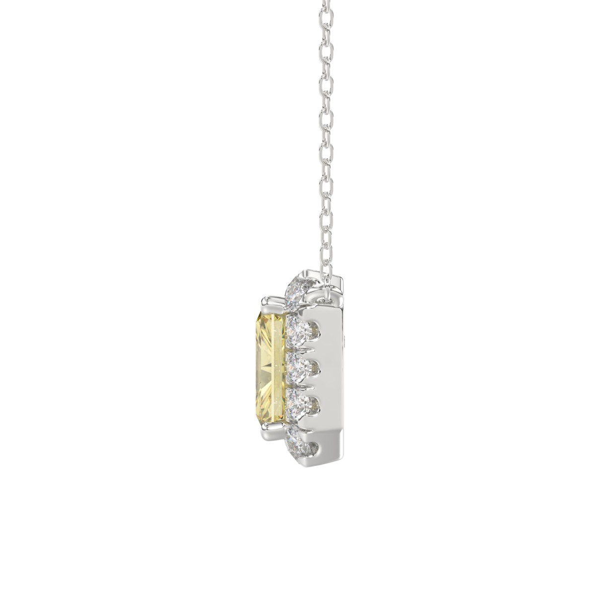 14K WHITE GOLD CRAFTED WITH 18K YELLOW GOLD BACK PLATE 1 1/4CT ROUND/YELLOW EMERALD DIAMOND LADIES NECKLACE