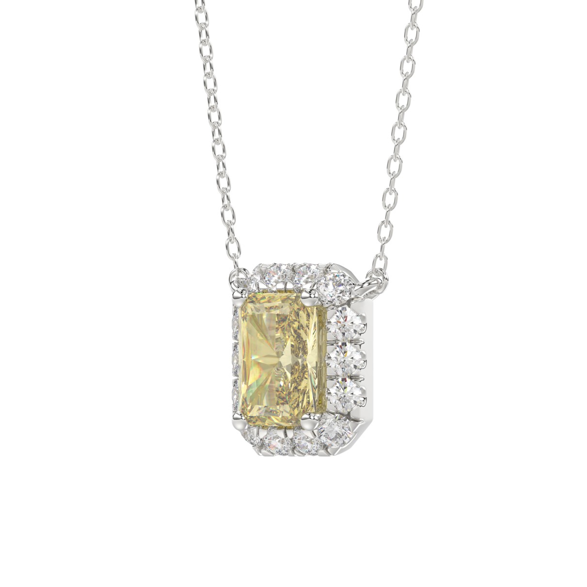 14K WHITE GOLD CRAFTED WITH 18K YELLOW GOLD BACK PLATE 1 1/4CT ROUND/YELLOW EMERALD DIAMOND LADIES NECKLACE