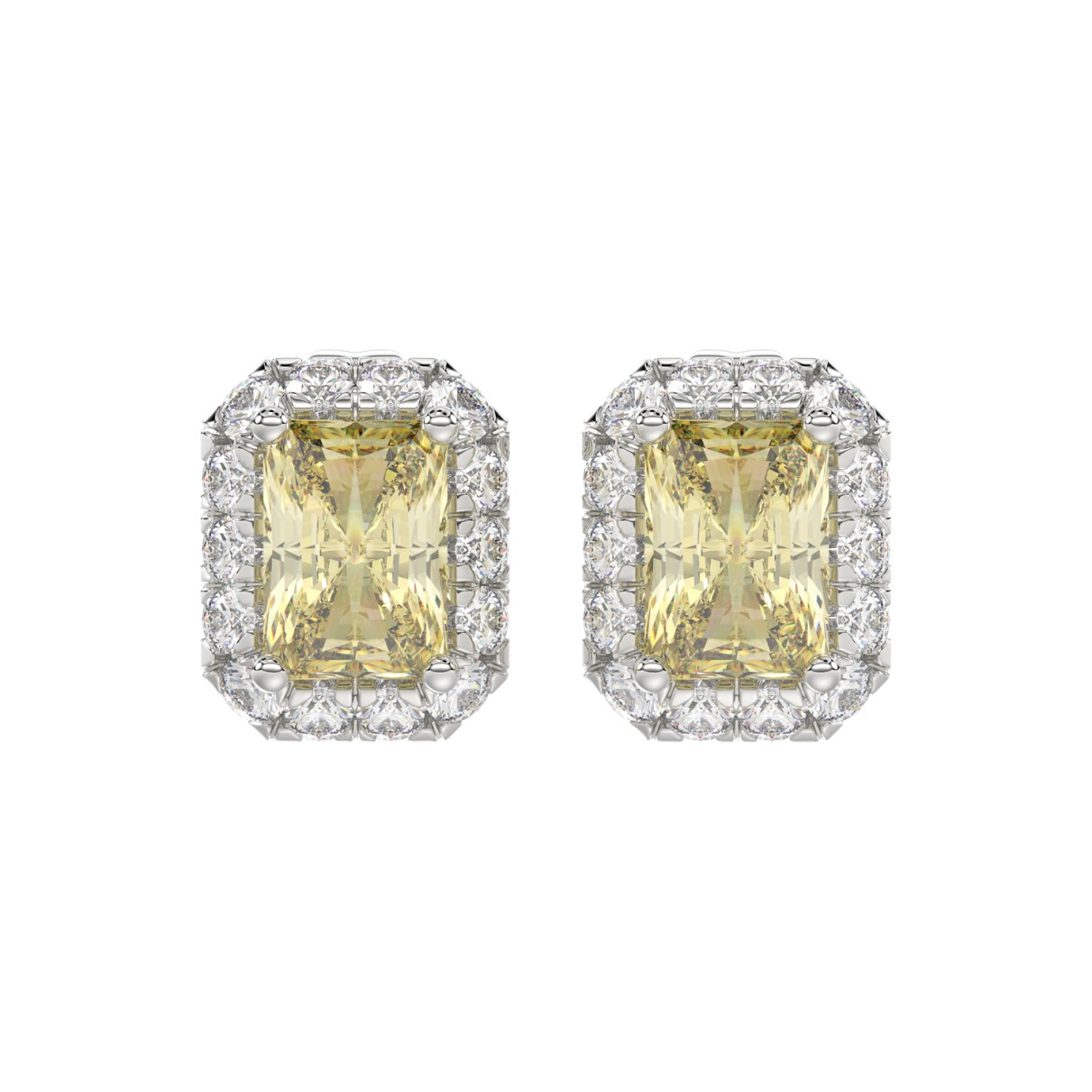 14K WHITE GOLD CRAFTED WITH 18K YELLOW GOLD BACK PLATE 1 1/4CT ROUND/YELLOW EMERALD DIAMOND LADIES EARRINGS