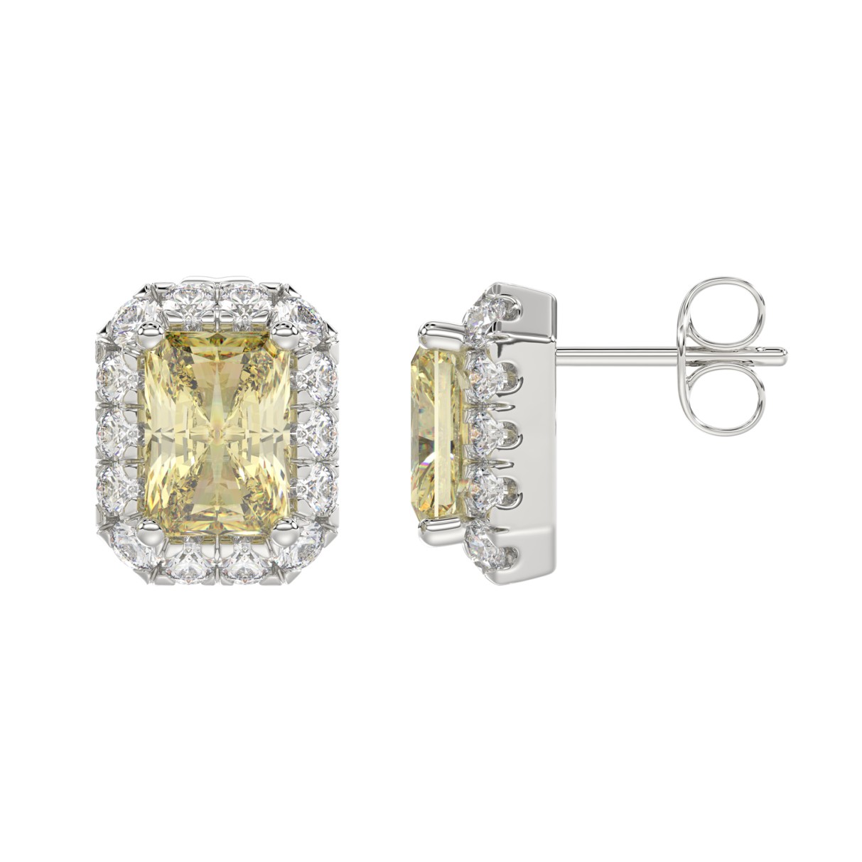 14K WHITE GOLD CRAFTED WITH 18K YELLOW GOLD BACK PLATE 1 1/4CT ROUND/YELLOW EMERALD DIAMOND LADIES EARRINGS