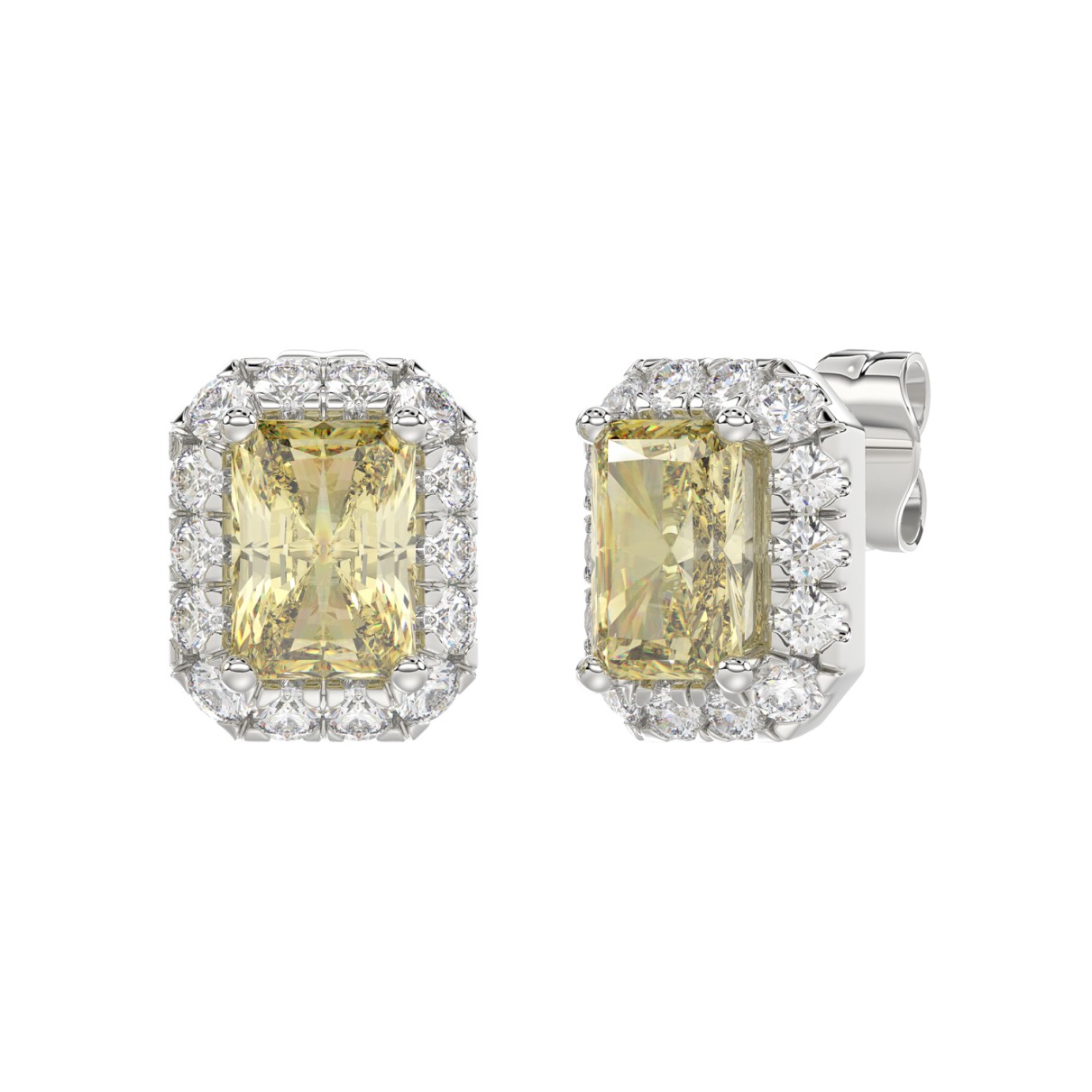 14K WHITE GOLD CRAFTED WITH 18K YELLOW GOLD BACK PLATE 1 1/4CT ROUND/YELLOW EMERALD DIAMOND LADIES EARRINGS