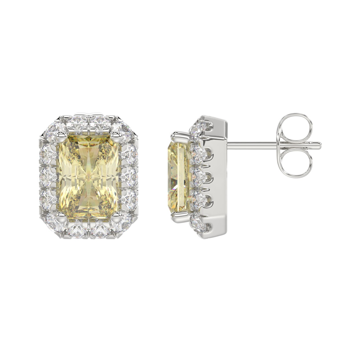 14K WHITE GOLD 1 1/4CT ROUND/YELLOW EMERALD DIAMOND LADIES EARRING (YELLOW EMERALD DIAMOND 1.00CT)