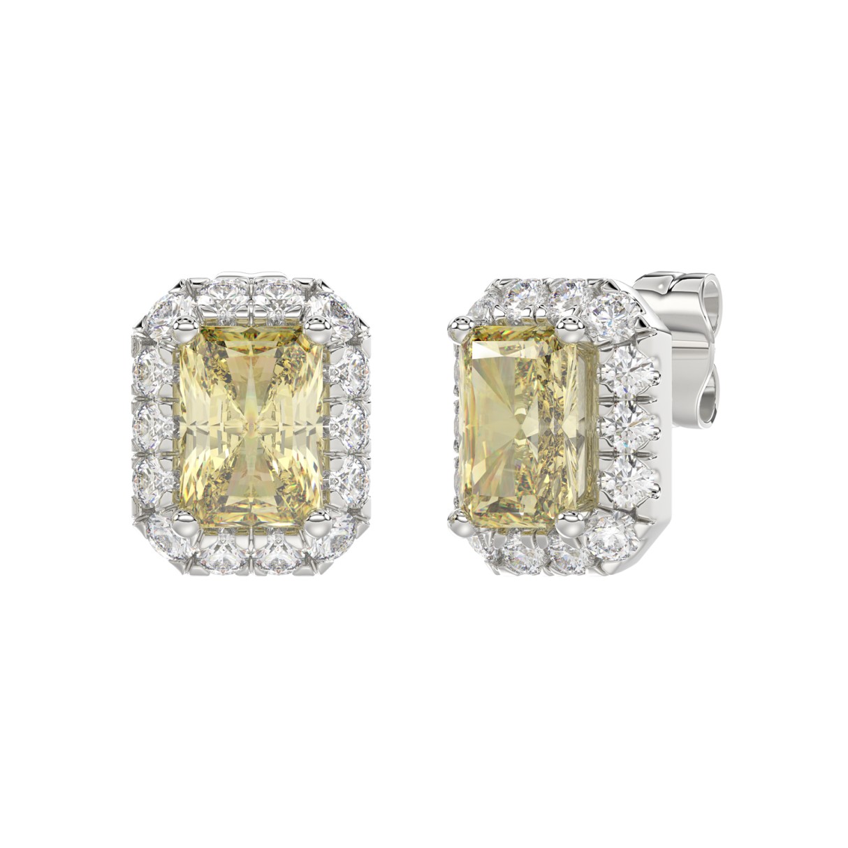 14K WHITE GOLD 1 1/4CT ROUND/YELLOW EMERALD DIAMOND LADIES EARRING (YELLOW EMERALD DIAMOND 1.00CT)