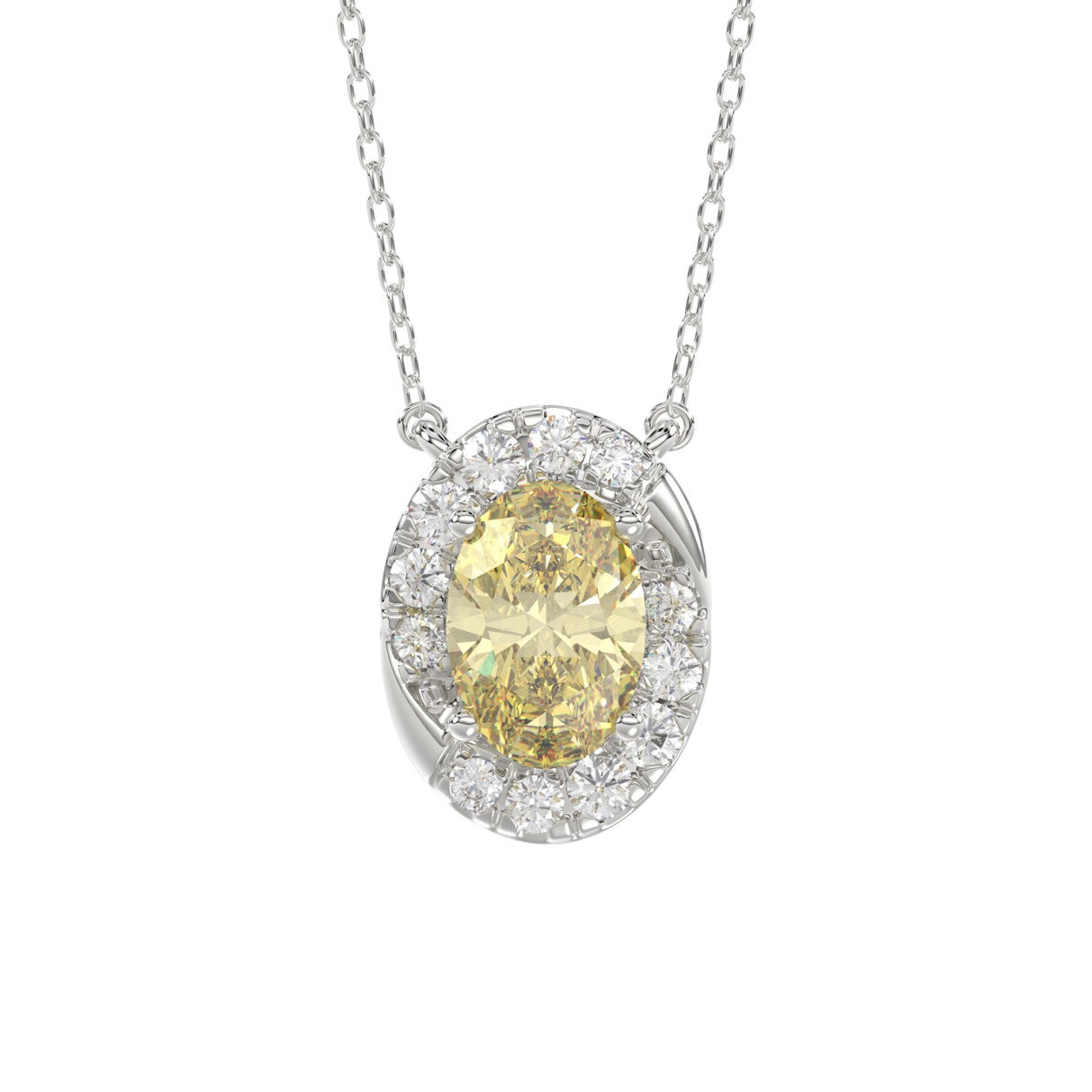 14K WHITE GOLD CRAFTED WITH 18K YELLOW GOLD BACK PLATE 1.00CT ROUND/YELLOW OVAL DIAMOND LADIES NECKLACE