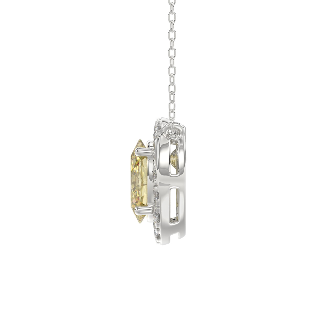 14K WHITE GOLD CRAFTED WITH 18K YELLOW GOLD BACK PLATE 1.00CT ROUND/YELLOW OVAL DIAMOND LADIES NECKLACE