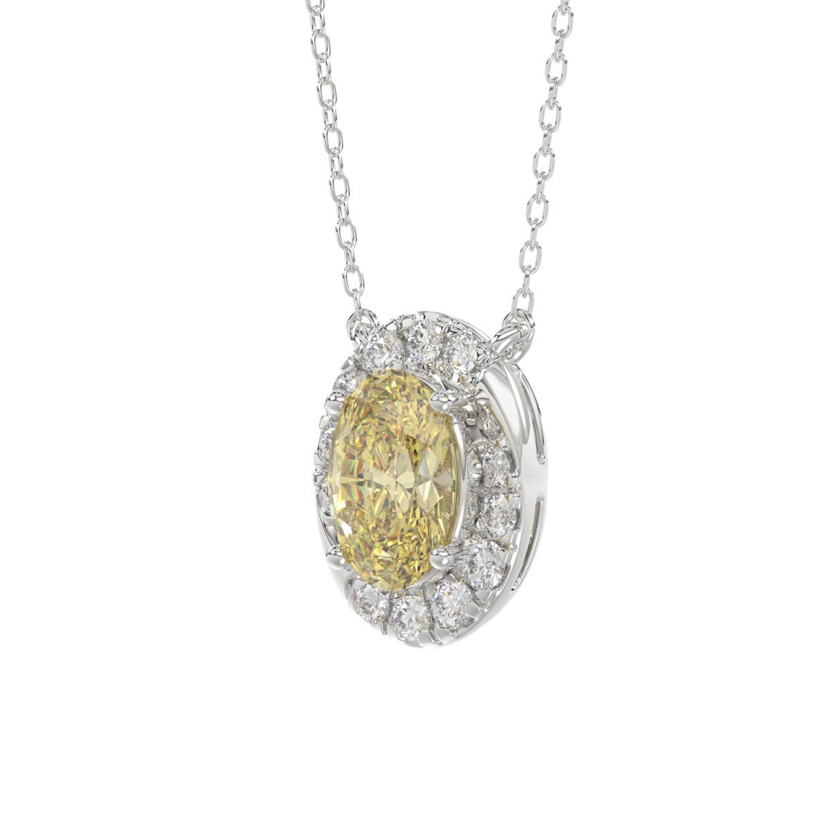 14K WHITE GOLD CRAFTED WITH 18K YELLOW GOLD BACK PLATE 1.00CT ROUND/YELLOW OVAL DIAMOND LADIES NECKLACE