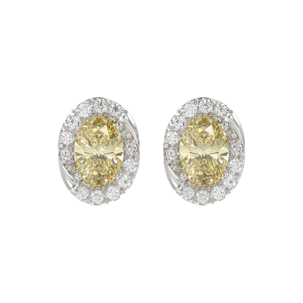 14K WHITE GOLD CRAFTED WITH 18K YELLOW GOLD BACK PLATE 1 1/4CT ROUND/YELLOW OVAL DIAMOND LADIES EARRINGS