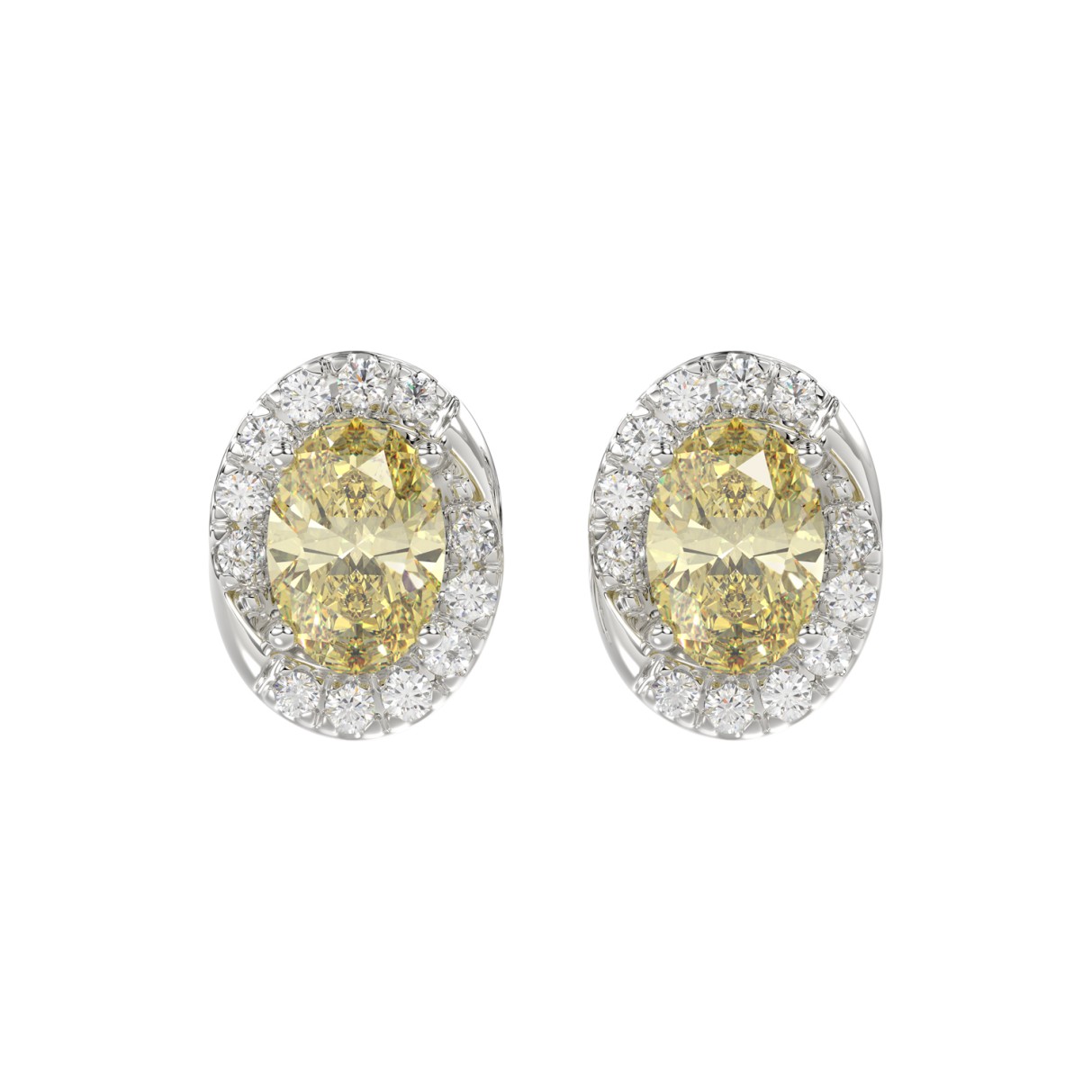 14K WHITE GOLD CRAFTED WITH 18K YELLOW GOLD BACK PLATE 1 1/4CT ROUND/YELLOW OVAL DIAMOND LADIES EARRINGS