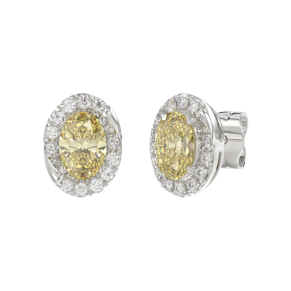 14K WHITE GOLD CRAFTED WITH 18K YELLOW GOLD BACK PLATE 1 1/4CT ROUND/YELLOW OVAL DIAMOND LADIES EARRINGS