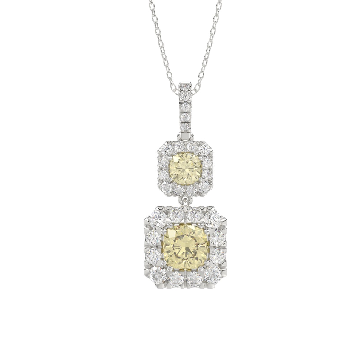 14K WHITE GOLD CRAFTED WITH 18K YELLOW GOLD BLACK PLATE 2 3/4CT ROUND/YELLOW CUSHION DIAMOND LADIES PENDANT WITH CHAIN