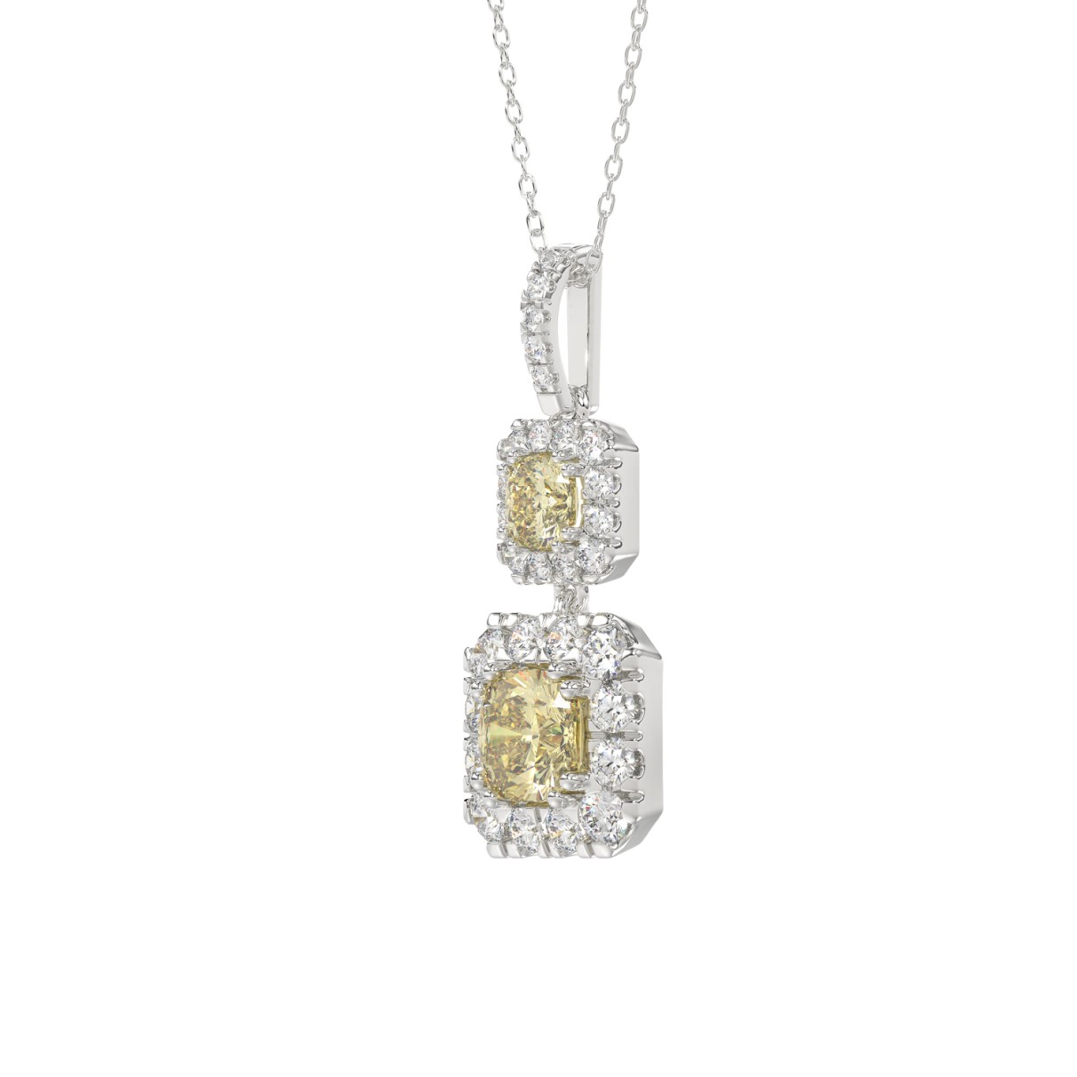 14K WHITE GOLD CRAFTED WITH 18K YELLOW GOLD BLACK PLATE 2 3/4CT ROUND/YELLOW CUSHION DIAMOND LADIES PENDANT WITH CHAIN