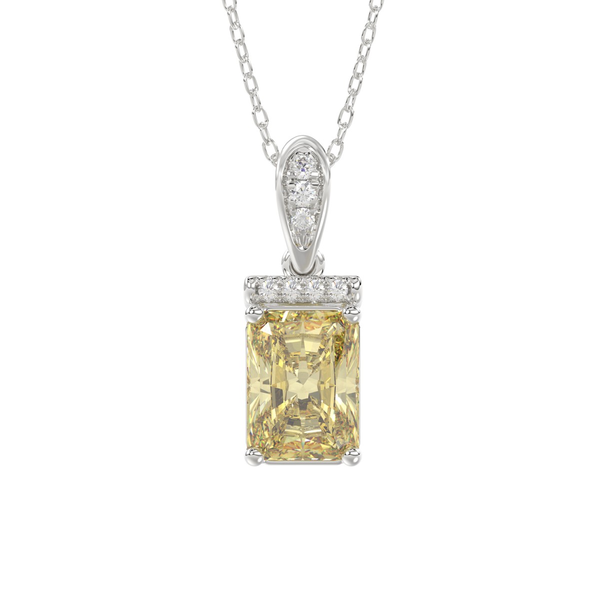 14K WHITE GOLD CRAFTED WITH 18K YELLOW GOLD BACK PLATE 1 1/2CT ROUND/YELLOW EMERALD DIAMOND LADIES PENDANT WITH CHAIN