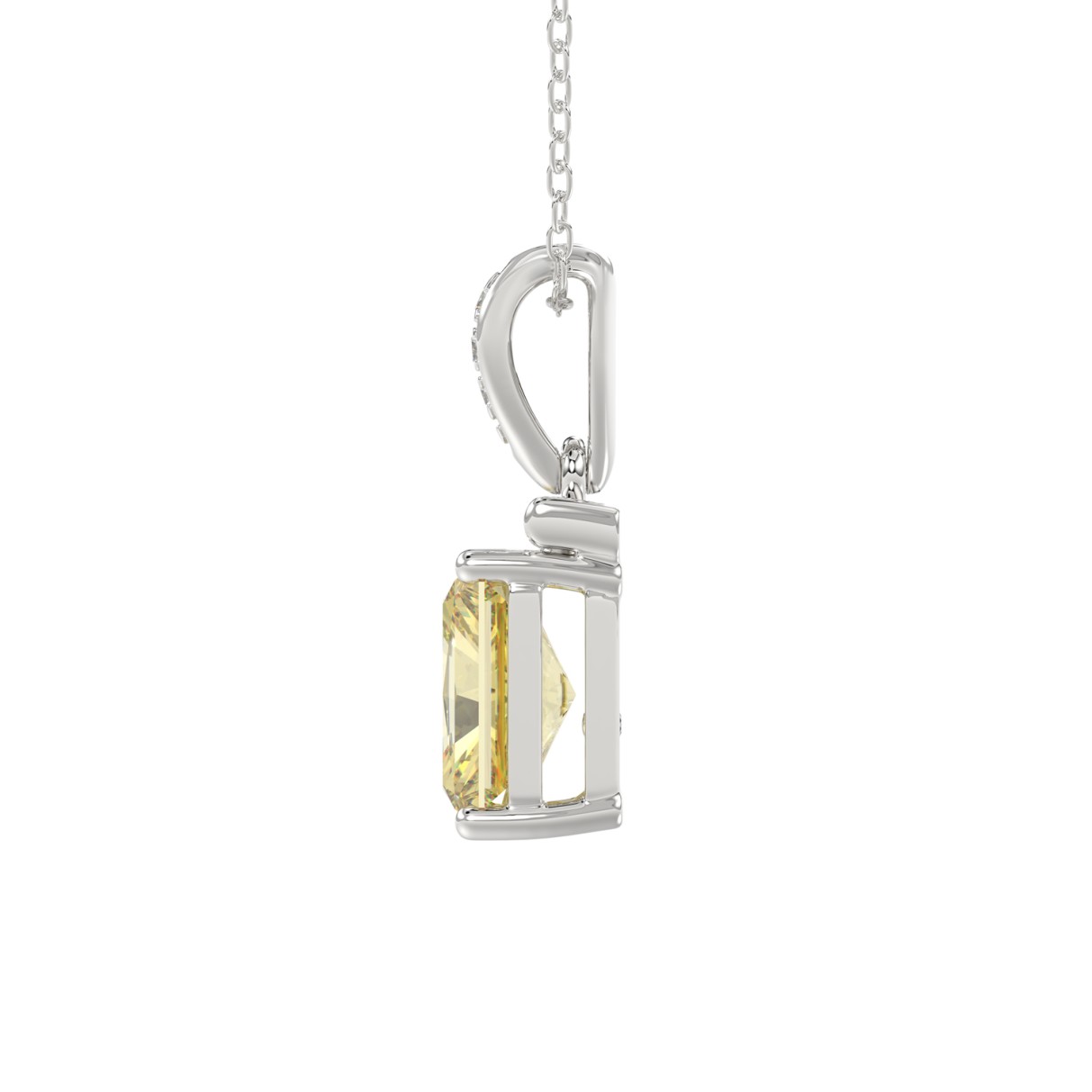 14K WHITE GOLD CRAFTED WITH 18K YELLOW GOLD BACK PLATE 1 1/2CT ROUND/YELLOW EMERALD DIAMOND LADIES PENDANT WITH CHAIN