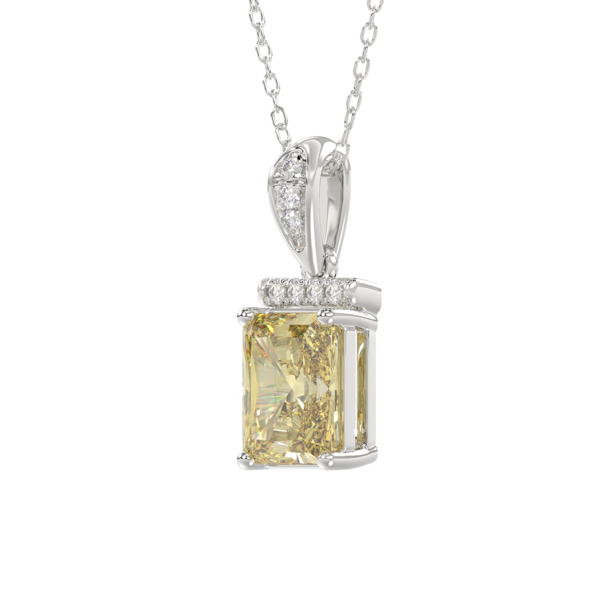 14K WHITE GOLD CRAFTED WITH 18K YELLOW GOLD BACK PLATE 1 1/2CT ROUND/YELLOW EMERALD DIAMOND LADIES PENDANT WITH CHAIN