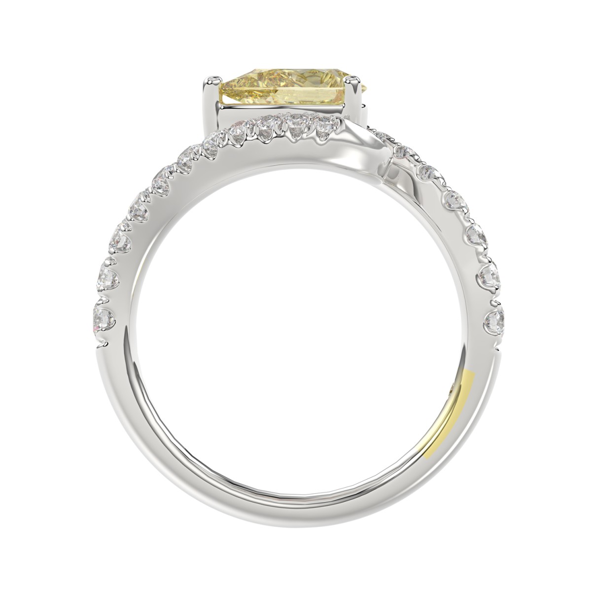 14K WHITE GOLD CRAFTED WITH 18K YELLOW GOLD SHANK  1 1/2CT ROUND/YELLOW PEAR DIAMOND LADIES RING