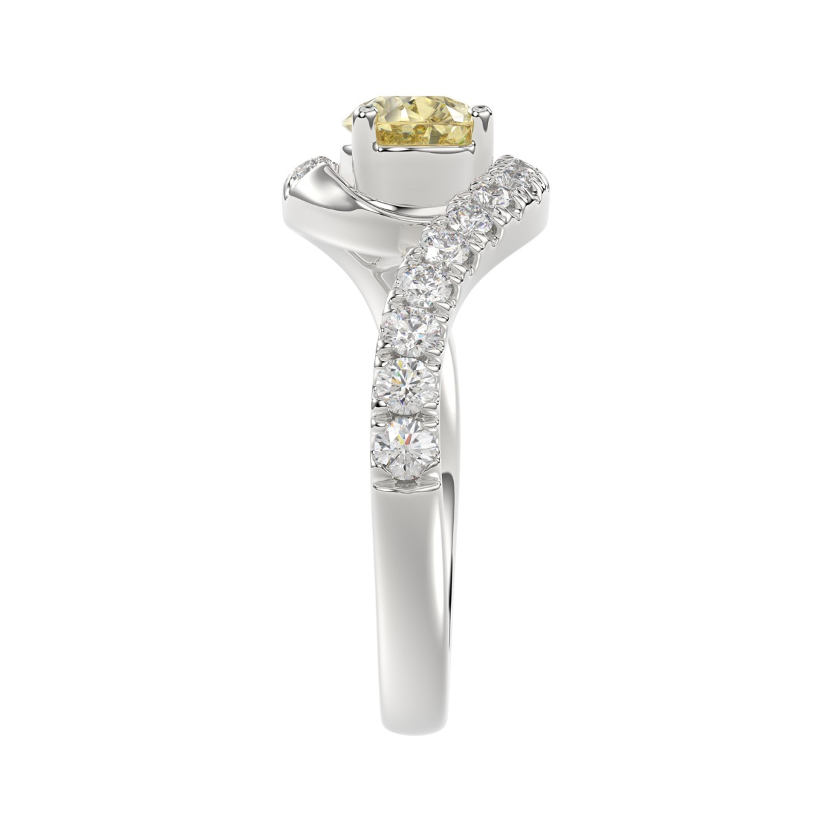 14K WHITE GOLD CRAFTED WITH 18K YELLOW GOLD SHANK  1 1/2CT ROUND/YELLOW PEAR DIAMOND LADIES RING