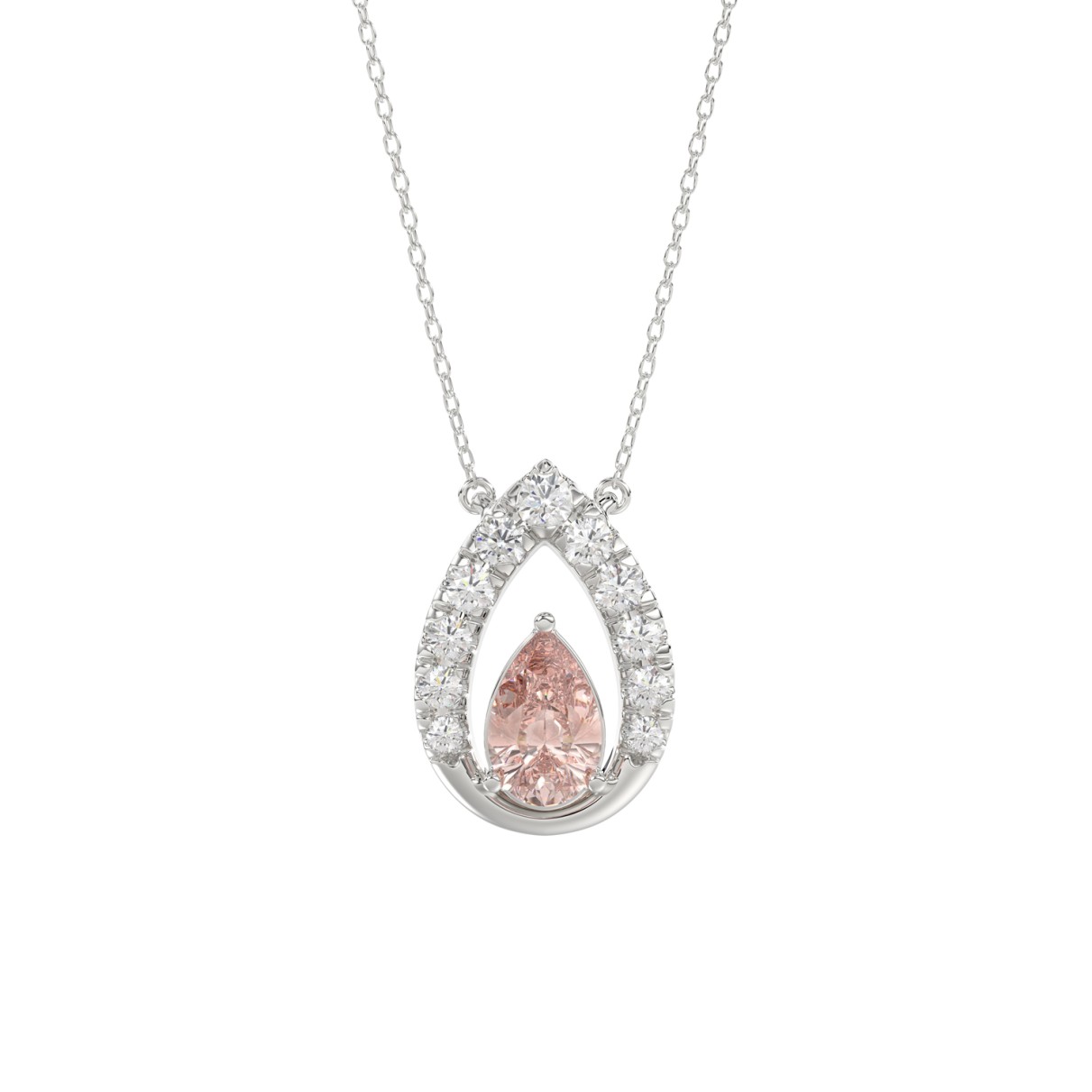 14K WHITE GOLD CRAFTED WITH 18K YELLOW GOLD BACK PLATE 1 1/2CT ROUND/PINK PEAR DIAMOND LADIES NECKLACE