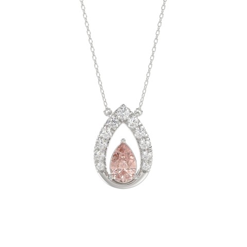 14K WHITE GOLD CRAFTED WITH 18K YELLOW GOLD BACK PLATE 1 1/2CT ROUND/PINK PEAR DIAMOND LADIES NECKLACE