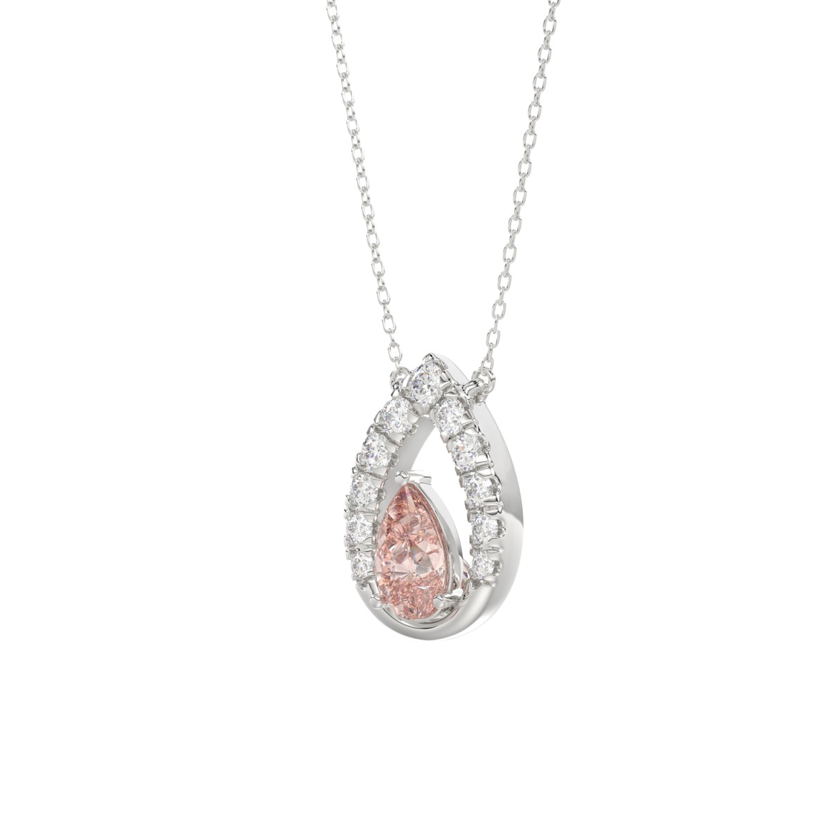 14K WHITE GOLD CRAFTED WITH 18K YELLOW GOLD BACK PLATE 1 1/2CT ROUND/PINK PEAR DIAMOND LADIES NECKLACE