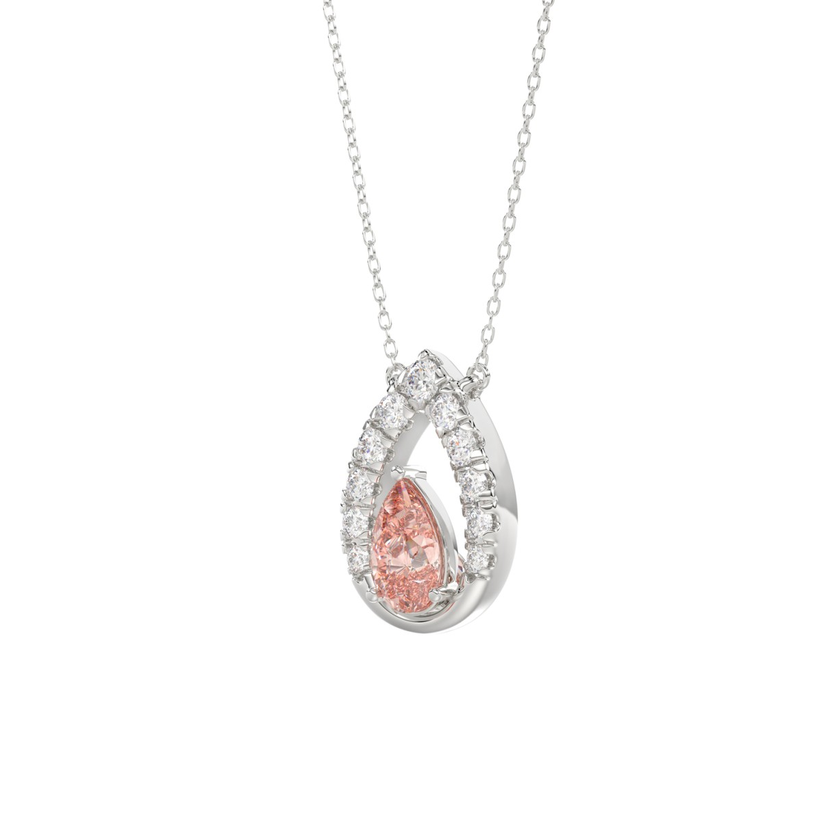 14K WHITE GOLD CRAFTED WITH 18K YELLOW GOLD BACK PLATE 1 1/2CT ROUND/PINK PEAR DIAMOND LADIES NECKLACE