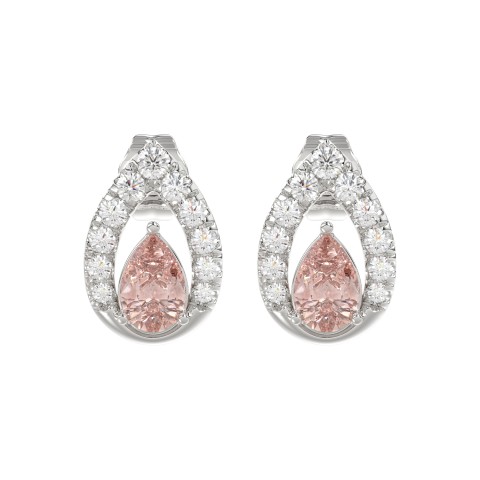 14K WHITE GOLD CRAFTED WITH 18K YELLOW GOLD BACK PLATE 1 1/2CT ROUND/PINK PEAR DIAMOND LADIES EARRINGS