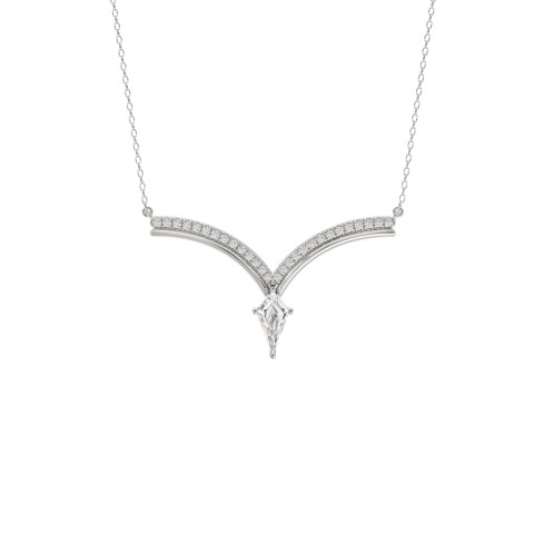 14K WHITE GOLD 1 1/4CT ROUND/KITE STEP CUT DIAMOND LADIES NECKLACE