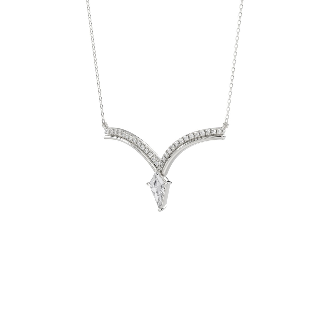 14K WHITE GOLD 1 1/4CT ROUND/KITE STEP CUT DIAMOND LADIES NECKLACE