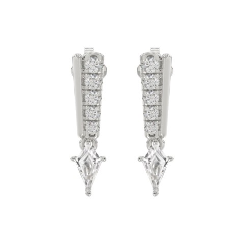 14K WHITE GOLD 3/4CT ROUND/KITE STEP CUT DIAMOND LADIES EARRINGS