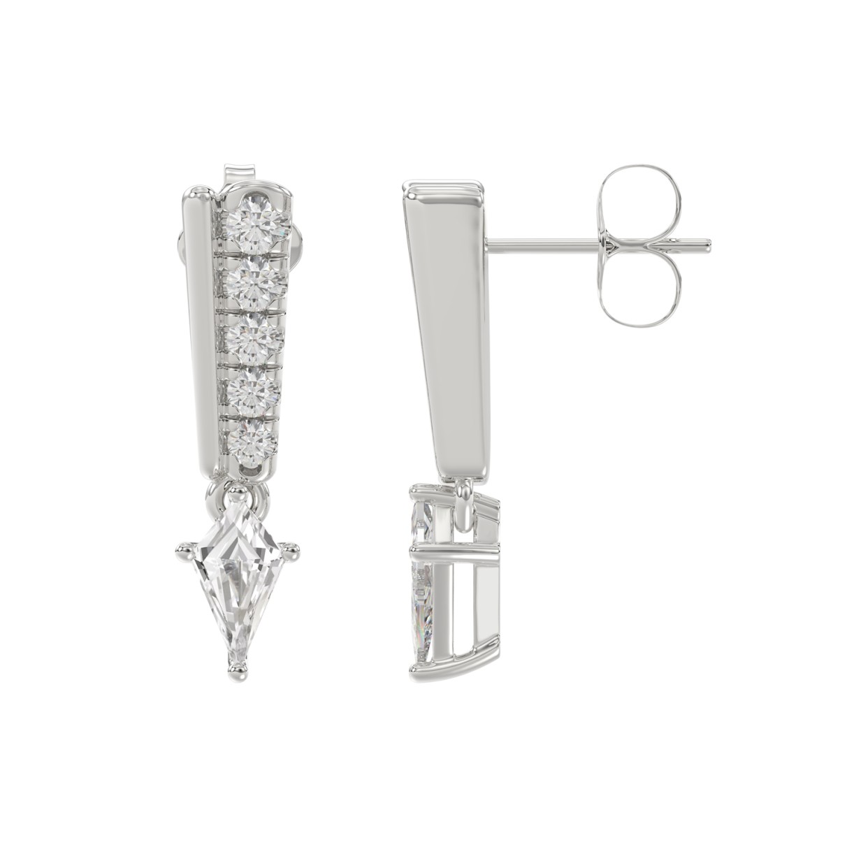 14K WHITE GOLD 3/4CT ROUND/KITE STEP CUT DIAMOND LADIES EARRINGS