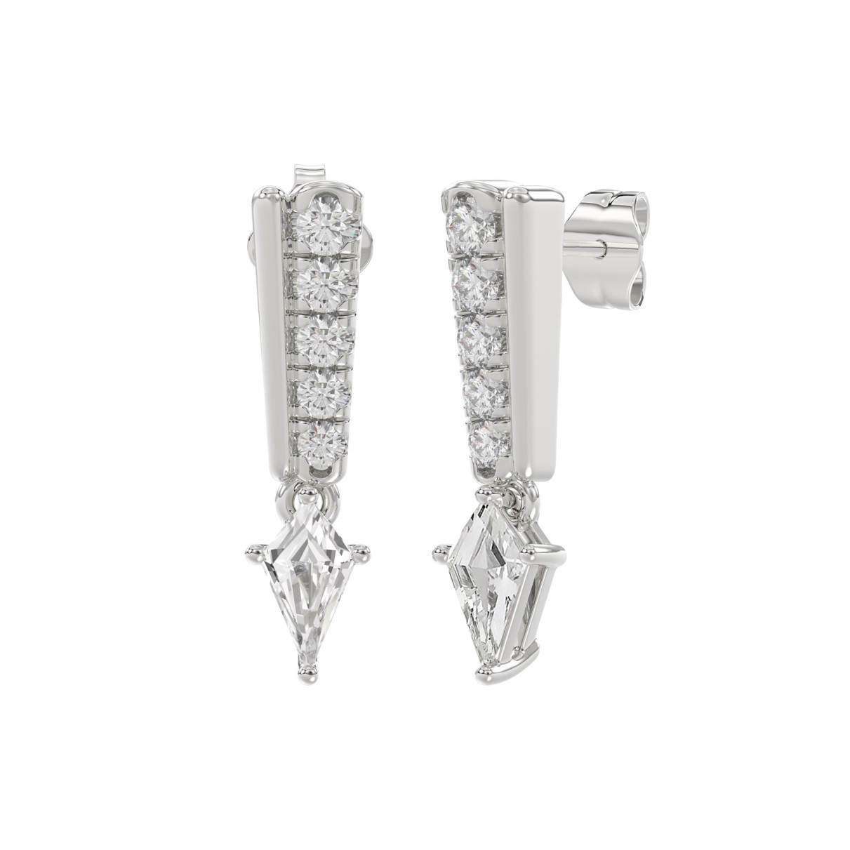 14K WHITE GOLD 3/4CT ROUND/KITE STEP CUT DIAMOND LADIES EARRINGS