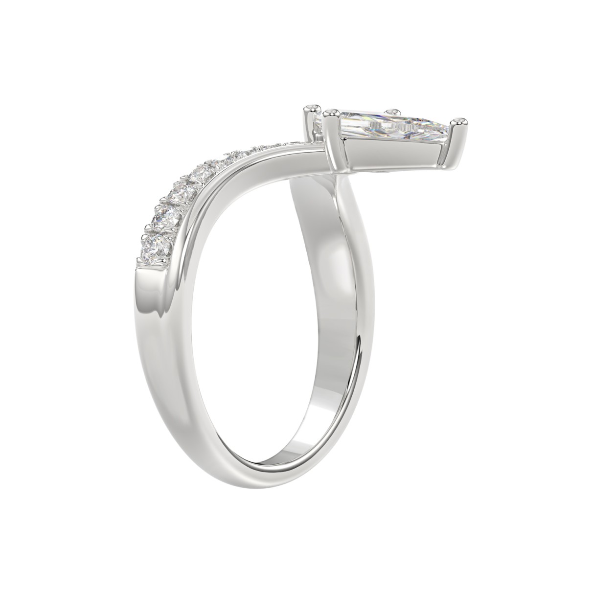 14K WHITE GOLD 1 1/4CT ROUND/KITE STEP CUT DIAMOND LADIES RING