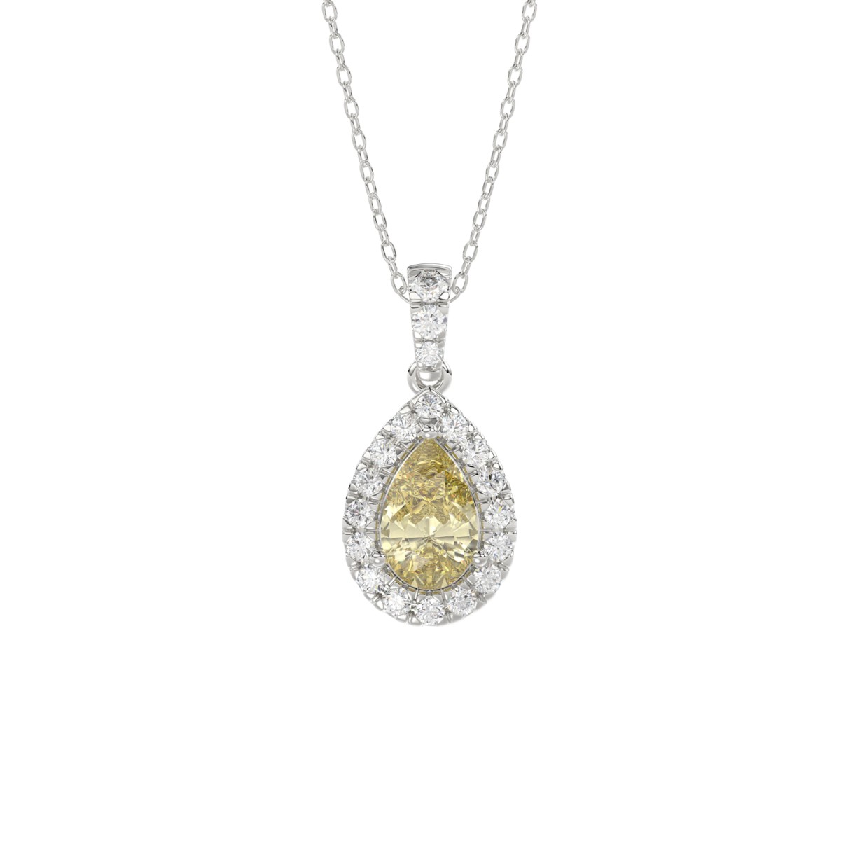 14K WHITE GOLD CRAFTED WITH 18K YELLOW GOLD BLACK PLATE 1 1/4CT ROUND/YELLOW PEAR DIAMOND LADIES PENDANT