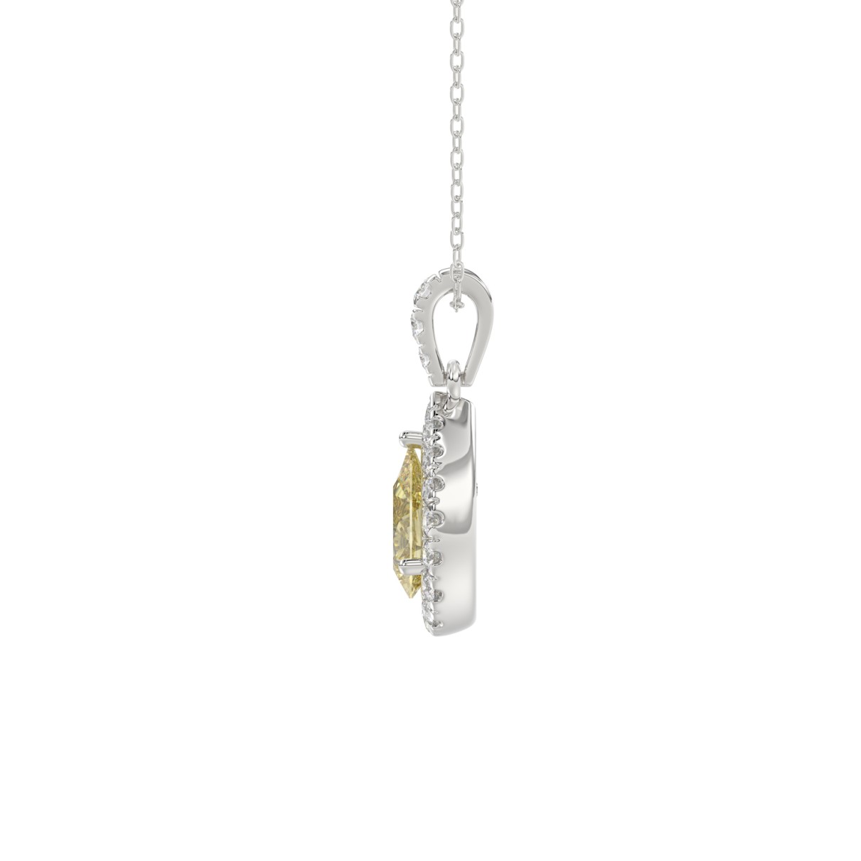 14K WHITE GOLD CRAFTED WITH 18K YELLOW GOLD BLACK PLATE 1 1/4CT ROUND/YELLOW PEAR DIAMOND LADIES PENDANT