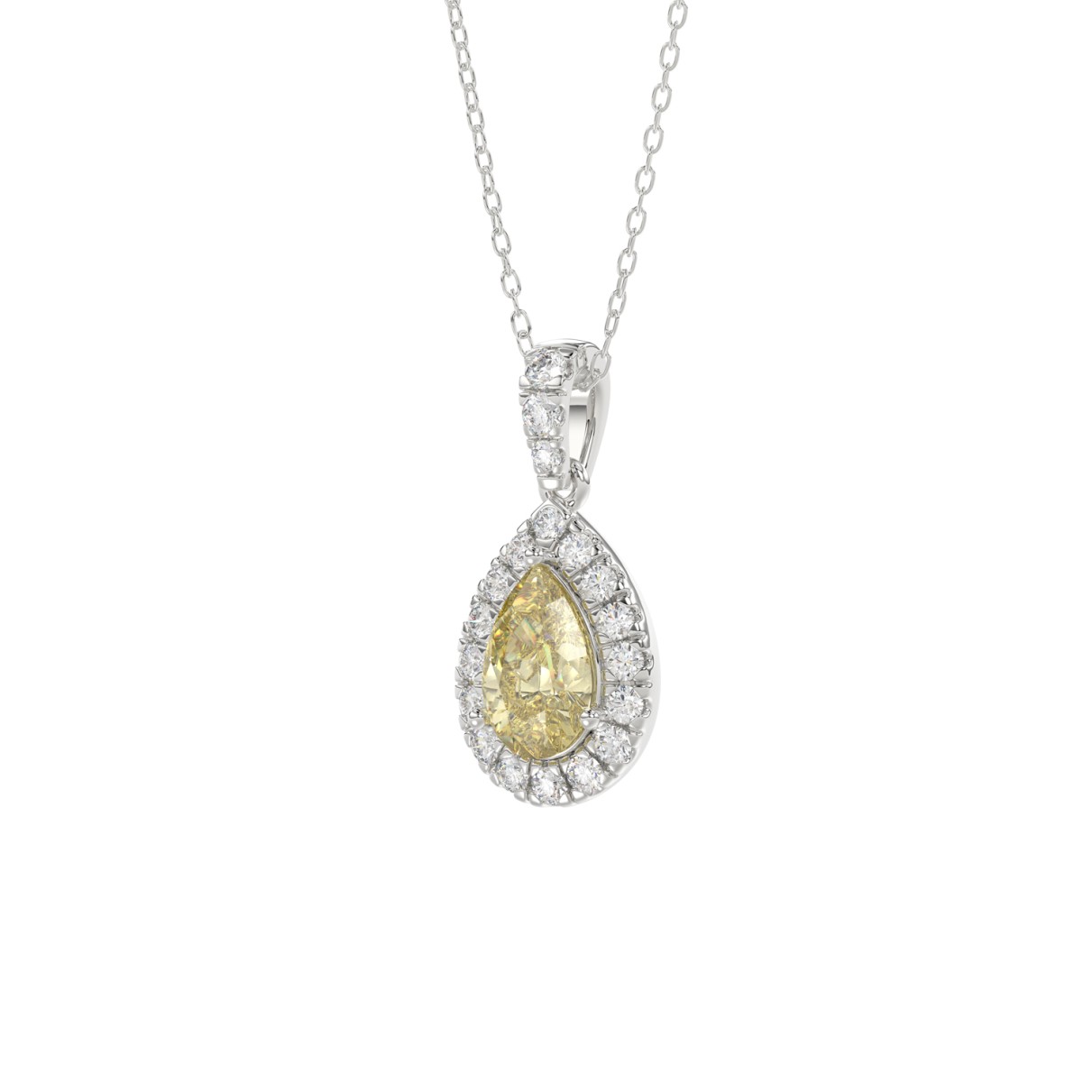 14K WHITE GOLD CRAFTED WITH 18K YELLOW GOLD BLACK PLATE 1 1/4CT ROUND/YELLOW PEAR DIAMOND LADIES PENDANT