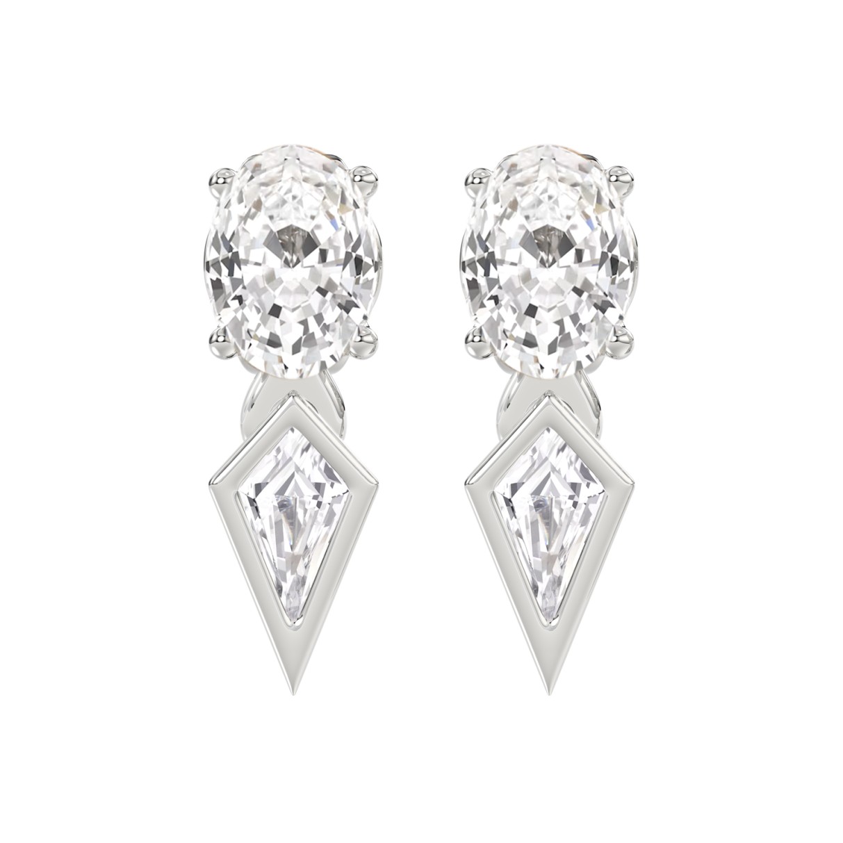 14K WHITE GOLD 1.00CT ROUND/KITE STEP CUT DIAMOND LADIES EARRINGS