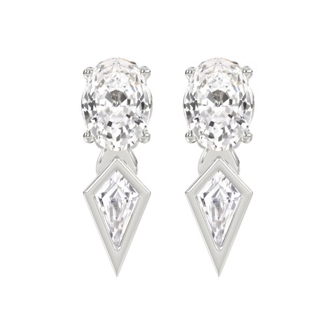 14K WHITE GOLD 1.00CT ROUND/KITE STEP CUT DIAMOND LADIES EARRINGS