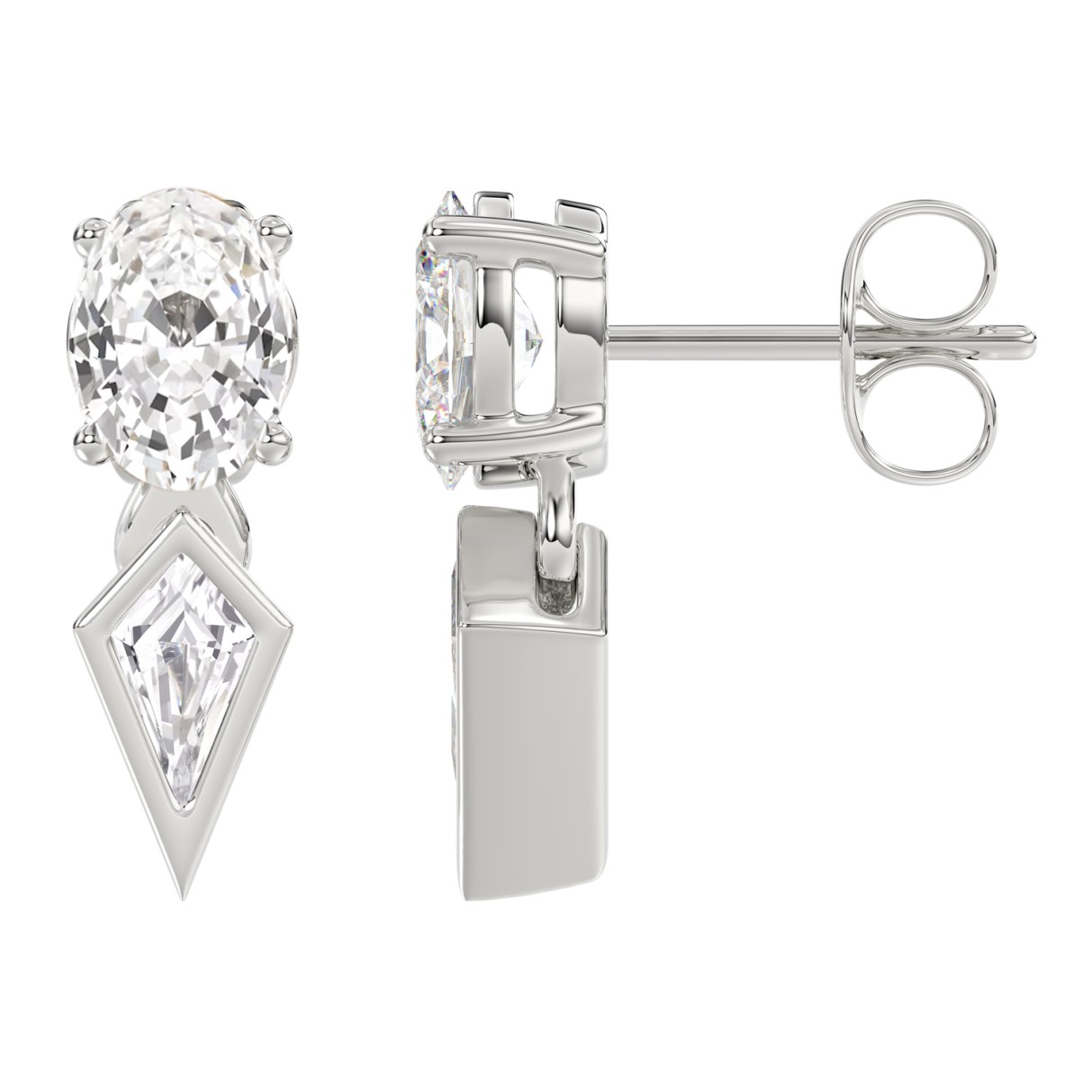 14K WHITE GOLD 1.00CT ROUND/KITE STEP CUT DIAMOND LADIES EARRINGS