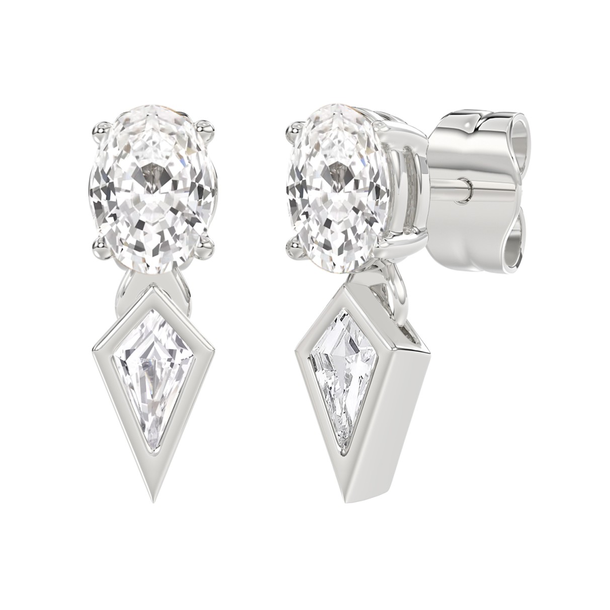 14K WHITE GOLD 1.00CT ROUND/KITE STEP CUT DIAMOND LADIES EARRINGS