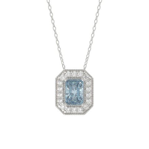 14K WHITE GOLD 1 1/4CT ROUND/BLUE EMERALD DIAMOND LADIES PENDANT WITH CHAIN (BLUE EMERALD DIAMOND 1.00CT)