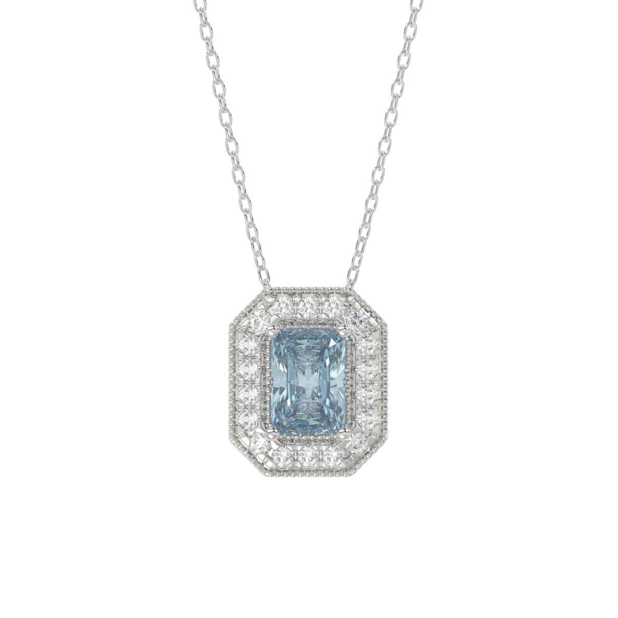 14K WHITE GOLD CRAFTED WITH 18K YELLOW GOLD BACK PLATE 1 1/4CT ROUND/BLUE EMERALD DIAMOND LADIES PENDANT WITH CHAIN