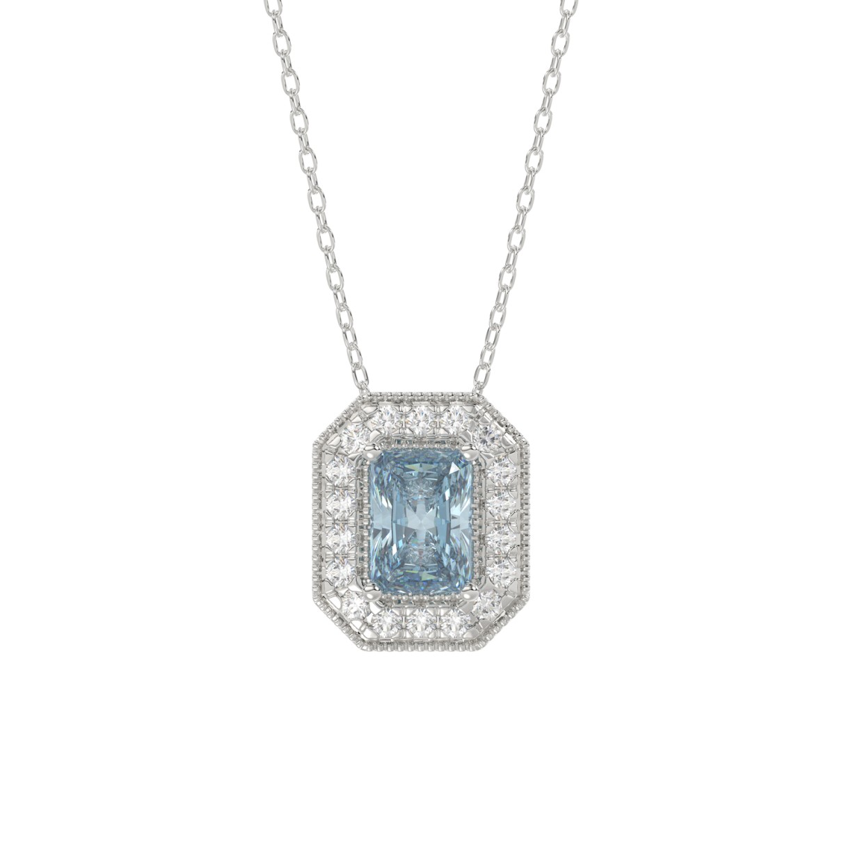 14K WHITE GOLD CRAFTED WITH 18K YELLOW GOLD BACK PLATE 1 1/4CT ROUND/BLUE EMERALD DIAMOND LADIES PENDANT WITH CHAIN