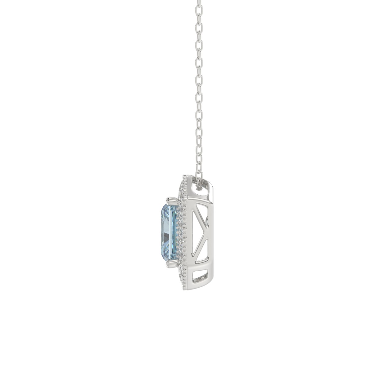 14K WHITE GOLD CRAFTED WITH 18K YELLOW GOLD BACK PLATE 1 1/4CT ROUND/BLUE EMERALD DIAMOND LADIES PENDANT WITH CHAIN