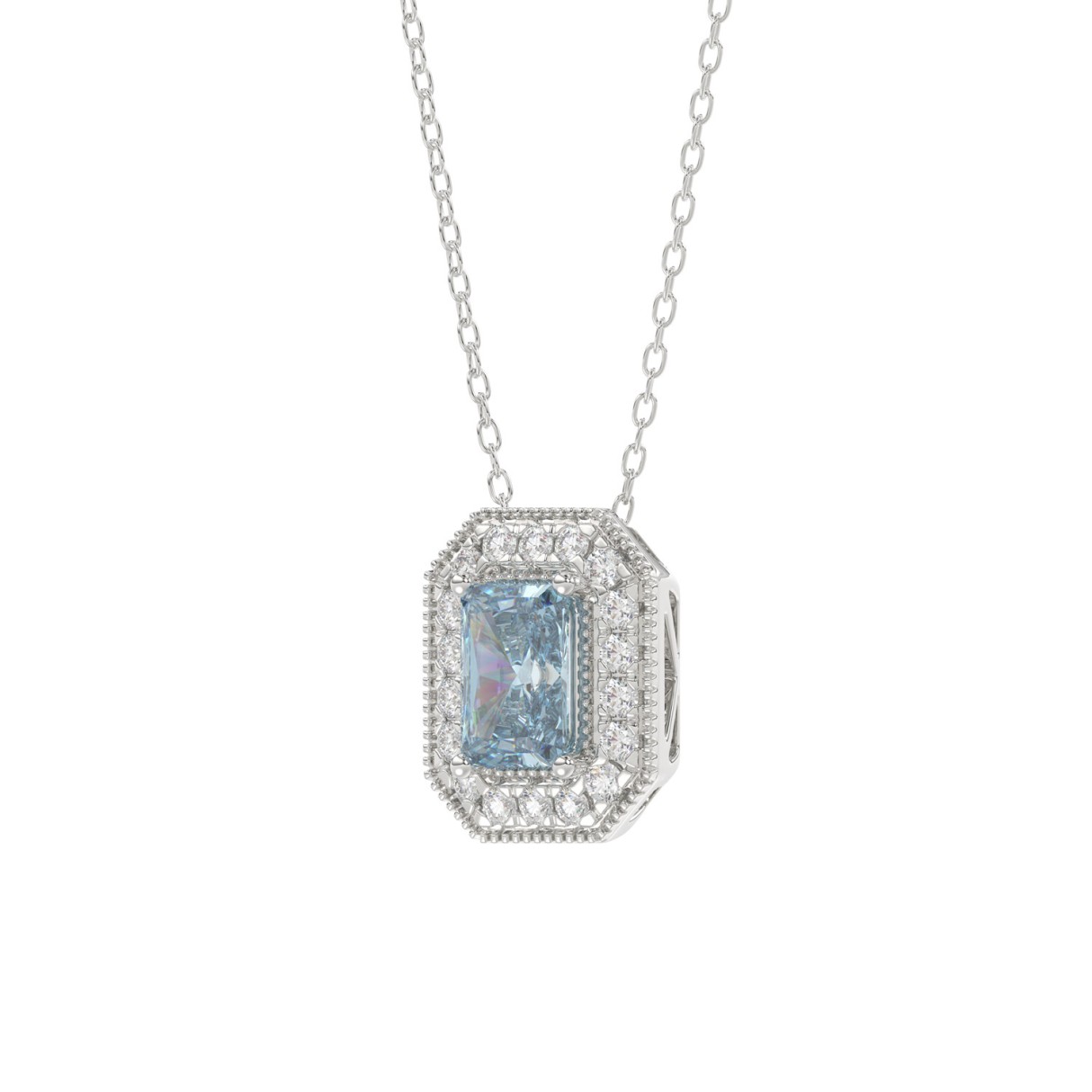 14K WHITE GOLD 1 1/4CT ROUND/BLUE EMERALD DIAMOND LADIES PENDANT WITH CHAIN (BLUE EMERALD DIAMOND 1.00CT)