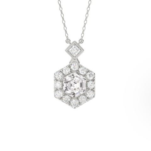 14K WHITE GOLD 1 1/2CT ROUND/HEXAGON DIAMOND LADIES PENDANT