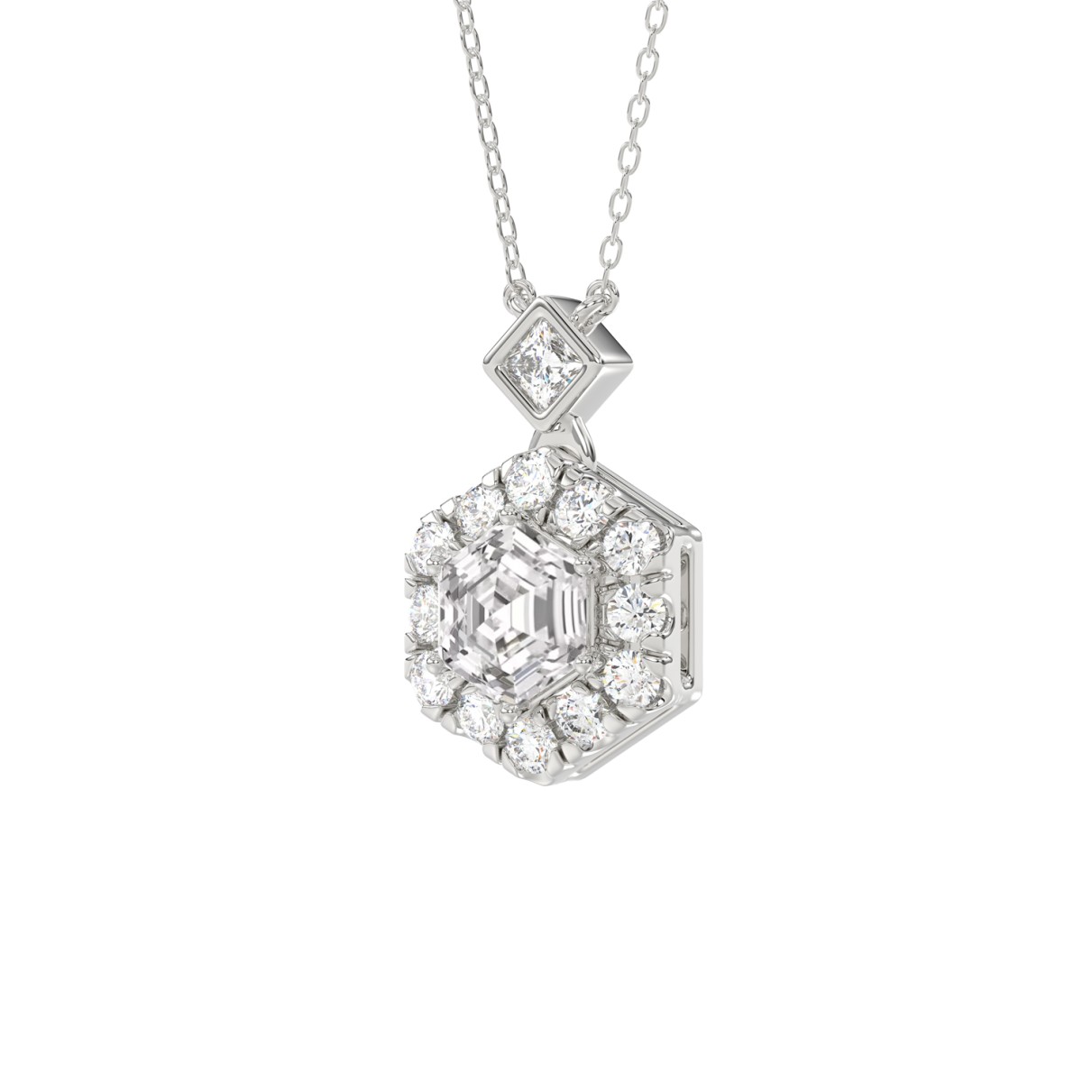 14K WHITE GOLD 1 1/2CT ROUND/HEXAGON DIAMOND LADIES PENDANT