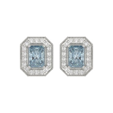 14K WHITE GOLD 1 1/4CT ROUND/BLUE RADIANT DIAMOND LADIES EARRING 