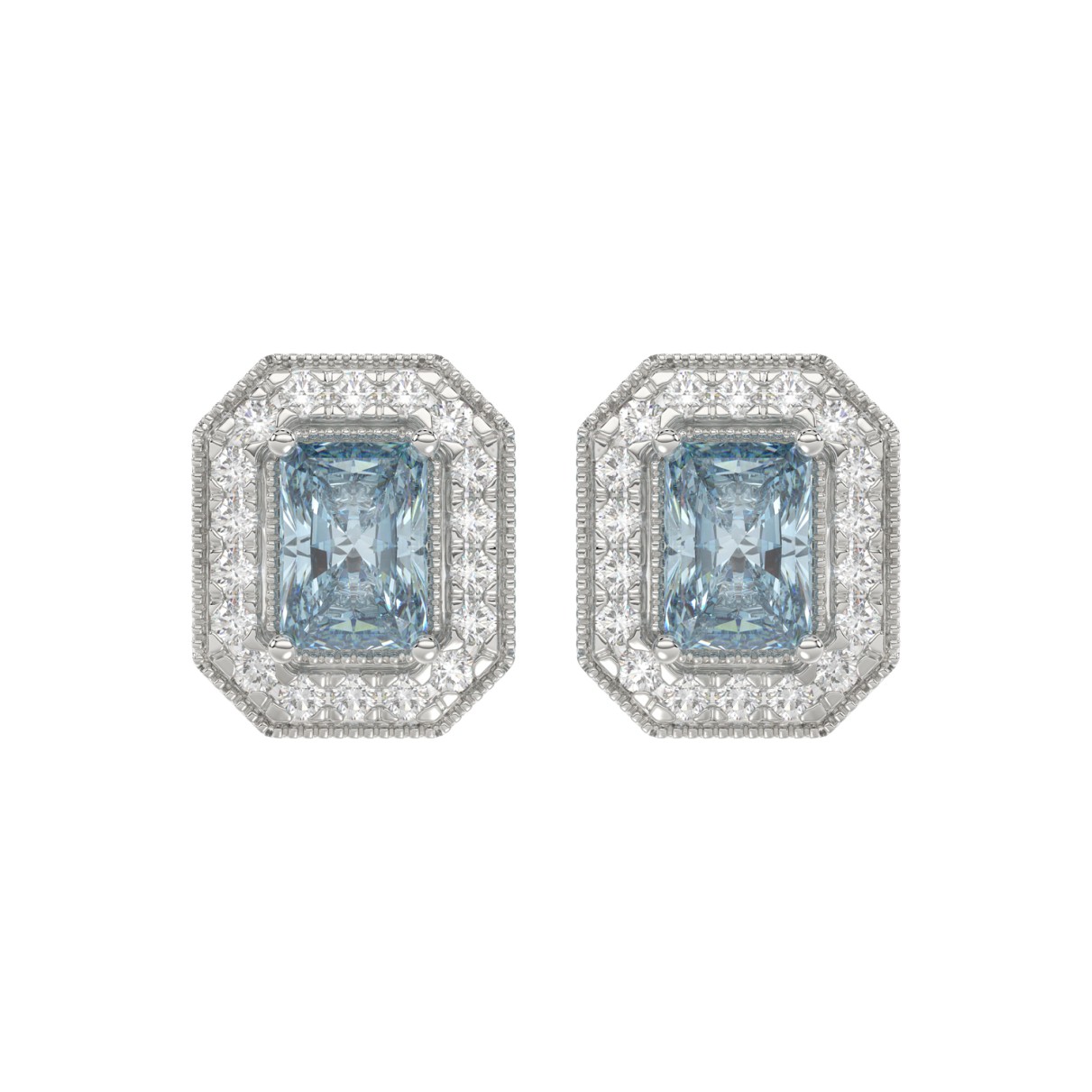 14K WHITE GOLD CRAFTED WITH 18K YELLOW GOLD BACK PLATE 1 1/4CT ROUND/BLUE SAPPHIRE EMERALD DIAMOND LADIES EARRINGS