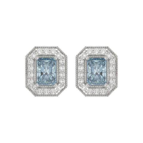 14K WHITE GOLD CRAFTED WITH 18K YELLOW GOLD BACK PLATE 1 1/4CT ROUND/BLUE SAPPHIRE EMERALD DIAMOND LADIES EARRINGS