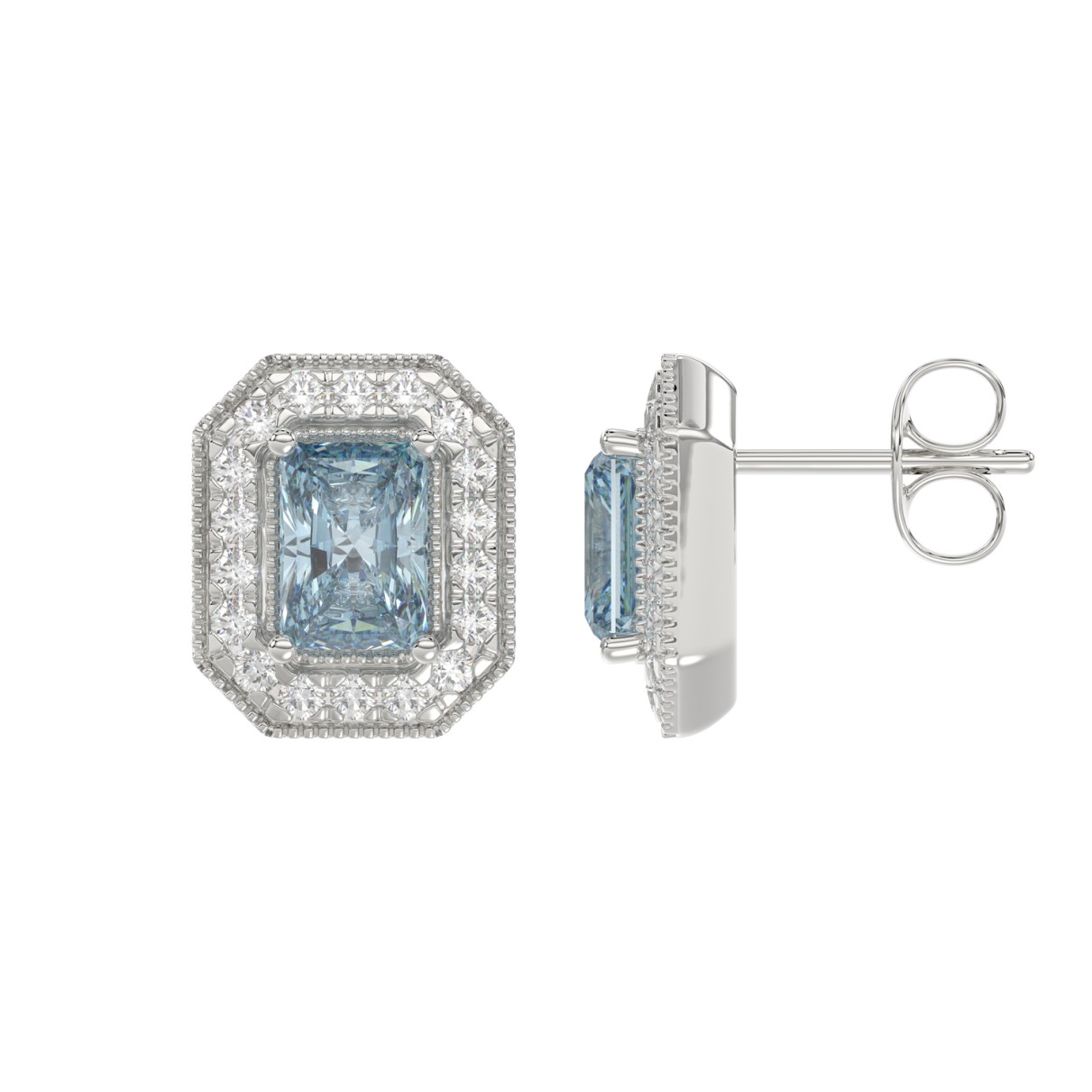 14K WHITE GOLD CRAFTED WITH 18K YELLOW GOLD BACK PLATE 1 1/4CT ROUND/BLUE SAPPHIRE EMERALD DIAMOND LADIES EARRINGS